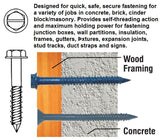 3/16 X 3-3/4" Slotted Hex Washer Head | Concrete & Masonry Screw Anchor | Tapper | Bulk Box 1000