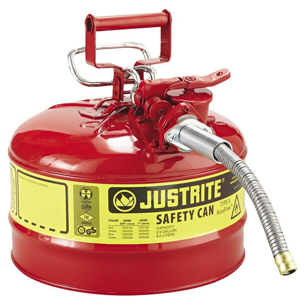 Justrite 7225120 2.5 Gallon Type II Red Safety Can
