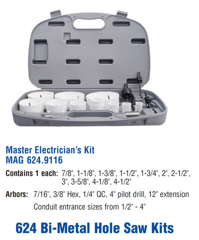 Mag-Bit 9116 Master Electrician's Hole Saw Kits | 1 Piece