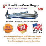 5" Speed-Screw Gutter Hanger | with Clip | K-Style Gutters. | With pre-inserted screw. | Box Qty 500