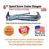 6" Speed-Screw Gutter Hanger | with Clip | K-Style Gutters. | With pre-inserted screw. | Box Qty 100